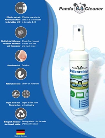 PANDACLEANER Brillenreiniger | Handliche 50ml Pumpflasche + 250ml Nachfüllflasche | ohne Alkohol | Streifenfreie Reinigung und Anti-Beschlag-Formel | Für Brillen, Displays, Monitore, Visiere uvm. - 9