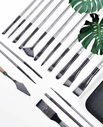 Pinselset 20 Stück, Pinsel Set Acrylfarben für Aquarellmalerei Ölmalerei mit Mischpalette,Tragetasche, Spachtel und Schwämmen Premium Nylon Pinsel für Anfänger, Kinder und Gemälde Liebhaber - 5