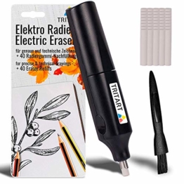 PREMIUM Elektrischer Radiergummi | Elektro-Radierer und 40 Ersatzgummis Gratis Säuberungspinsel | Batterie Radierer von Tritart - 1