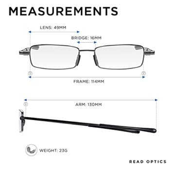 Read Optics ultra flache Lesebrille in Stärke +2,0 Dioptrien. Für Herren/Damen inkl dünnem Hartschalen-Etui. Kompakt faltbare Brille mit Vollrand. Schlanke Reise-Lesehilfe mit lebenslanger Garantie - 4