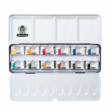 Schmincke Akademie Aquarellfarben 12 ganze Näpfchen im Metallkasten - 1
