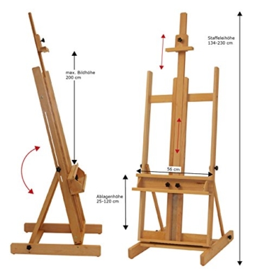 Stabile Studio Staffelei 147 aus FSC® Buchenholz, für Keilrahmen bis 200cm, mit großer Ablage für Malutensilien - 2