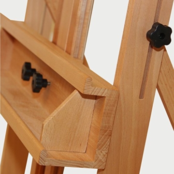 Stabile Studio Staffelei 147 aus FSC® Buchenholz, für Keilrahmen bis 200cm, mit großer Ablage für Malutensilien - 3