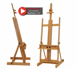 Stabile Studio Staffelei 147 aus FSC® Buchenholz, für Keilrahmen bis 200cm, mit großer Ablage für Malutensilien - 1