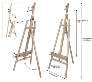 Staffelei ELBA aus Buchenholz FSC, Sitz- und Standstaffelei Starthöhe 40-105 cm, Qualität vom Fachhändler für Keilrahmen bis 120cm - 2