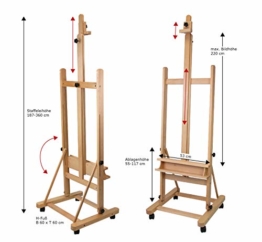 Staffelei Lima XL, für Keilrahmen bis 220 cm, aus massiver Buche FSC, große standfeste Atelierstaffelei - 1