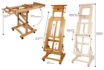 Staffelei Master - Profi-Modell, waagerecht und senkrecht malen, Keilrahmen bis 200 cm, aus massivem FSC® Buchenholz - 2