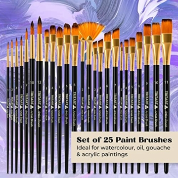 Tritart Pinselset mit 25 Pinsel - Acryl Pinsel Aquarellpinsel Gouache Pinsel Ölmalerei-Pinsel - 2 Mischpaletten - Pinselset Acrylfarben aus Synthetik - Pinsel Set zum Malen - 5