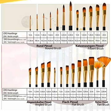 Tritart Pinselset mit 25 Pinsel - Acryl Pinsel Aquarellpinsel Gouache Pinsel Ölmalerei-Pinsel - 2 Mischpaletten - Pinselset Acrylfarben aus Synthetik - Pinsel Set zum Malen - 8