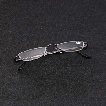 Unisex Lesehilfe Half Moon Halbrandrahmen aus Metall Federscharnier ultradünne Lesebrille(Grau,+3.0) - 4