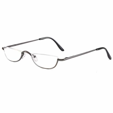 Unisex Lesehilfe Half Moon Halbrandrahmen aus Metall Federscharnier ultradünne Lesebrille(Grau,+3.0) - 1
