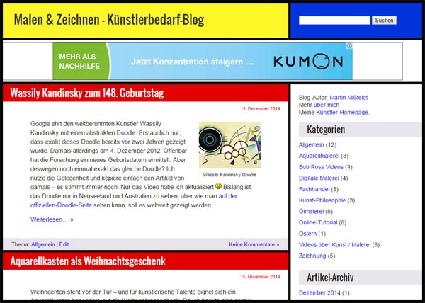 Künstlerbedarf-Blog Redesign 2015: klar und einfach, aber farbig und fröhlich. Oder?