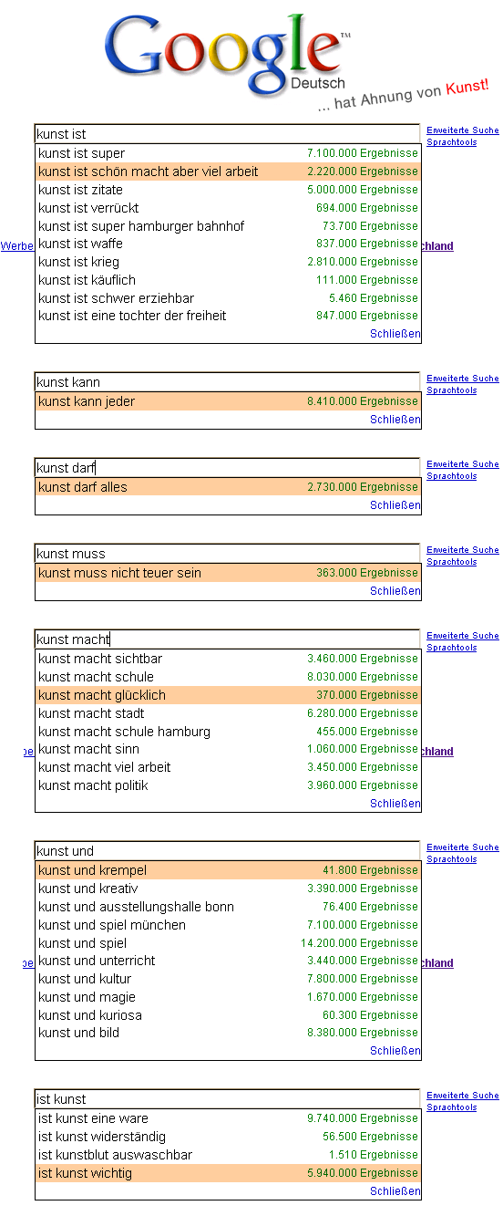 Was ist Kunst? (Was schlägt Google vor?)